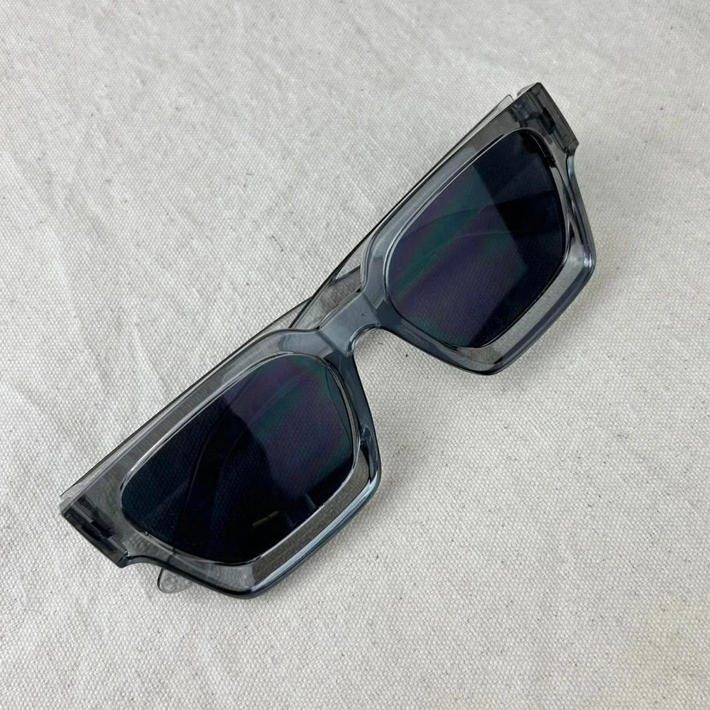 Vintage Y2K surfer style gray squared sunglasses cyber grunge techno